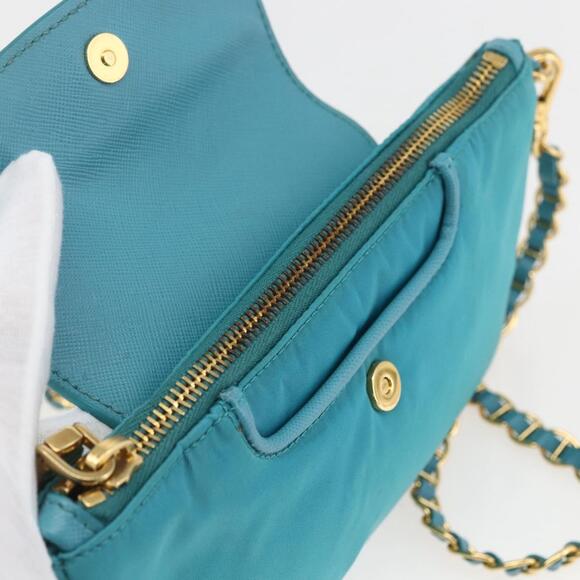 PRADA Chain Shoulder Bag Nylon Turquoise Blue Gold Auth 156453V - Picture 9 of 16
